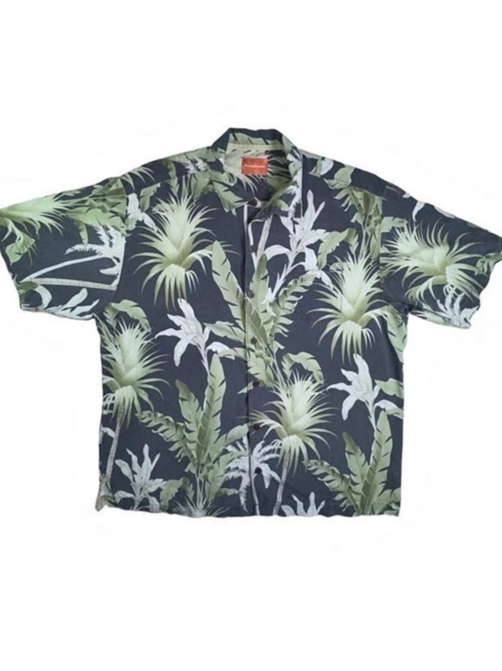 Tommy Bahama 100% Silk Hawaiian Camp Shirt Palm Leaf Tropical Print Men's XL